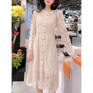 Ketty More Women Long Sleeve Breathable Lace Embroidered Mid Length Beautiful Dress - KMWDC8923