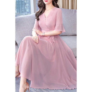 Ketty More Women Slim Long Skirt Pleated Chiffon Dress - KMWDC6627