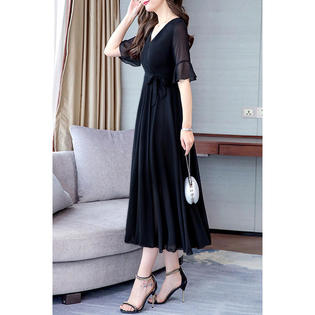 Ketty More Women Slim Long Skirt Pleated Chiffon Dress - KMWDC6627