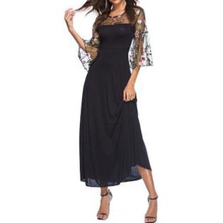 Ketty More Women Trumpet Sleeve Long Skirt Embroided Dress-KMWC1112