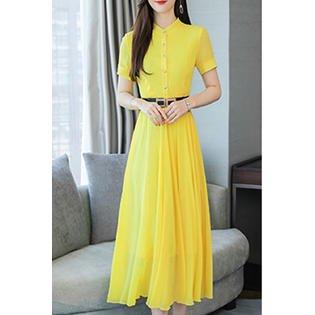 Ketty More Women Solid Colored Chiffon Without Belt Dress-KMWC13352