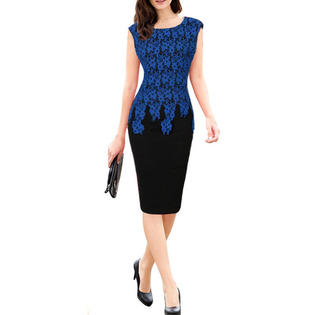 Ketty More Women Sleeveless Flower Lace Round Neck Slim Fit Mid Length Dress-KMWDC2107