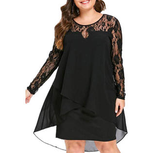 Ketty More Women Plus Hollow Lace Irregular Fashion Dress-KMWDC6102