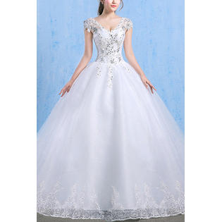 KettyMore Women V-Neck Flower Lace Wedding Dress - C2777KMD