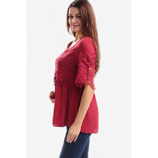 Ketty More Women Short Sleeves Front And Back Lace Loose Top-KMWSB985