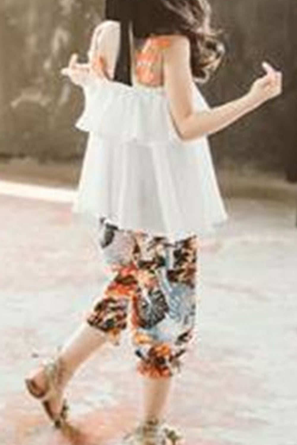 Kids Girls Flower Printed Pant Elasticated Waist Halter Neck Outfit Set - KGO77832