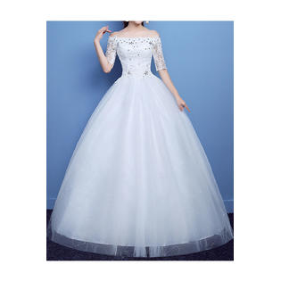 Ketty More Women Off Shoulder 3/4 Sleeve Elegant Wedding Dress-KMWDC2773