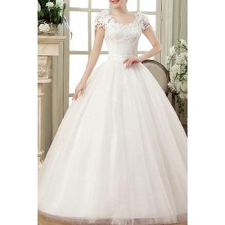 Ketty More Women Lace Decorated Short Sleeve Wedding Dress-KMWDC972