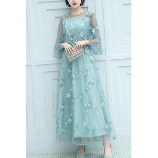 Ketty More Women Comfy Round Neck Flared Sleeve Flower Embroidery Wedding Party Dress - KMWD84621