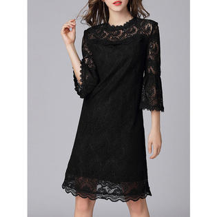 Ketty More Women Trumpet Sleeve Loose Shift Dress-KMWDC5084