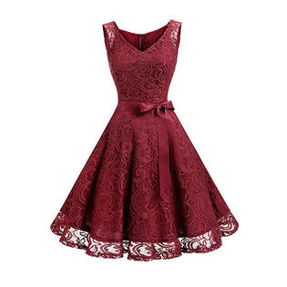 Ketty More Women Flower Lace Silk Belt Zipper Dress-KMWC12347