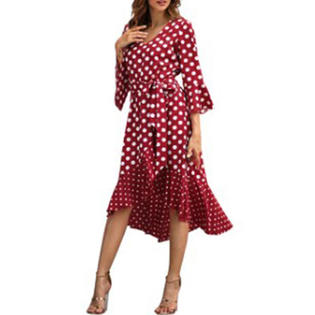 Ketty More Women Cloth Belt Irregular Polka Dot Dress-KMWC12977