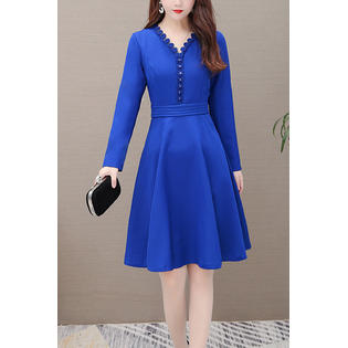 Ketty More Women Trendy V-Neck Solid Pattern Long Sleeve Pretty Dress-KMWC1342