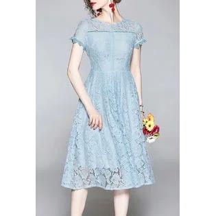 Ketty More Women Flower Lace Knee Long Solid Dress - KMWDC14159