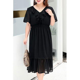 Ketty More Women Plus Pretty Solid Colored Hollow Style Round Neck Half Sleeve Trendy Dress - KMWPD66827