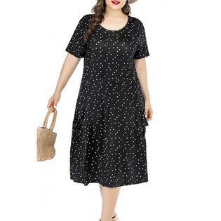 Ketty More Women Dot Printed Short Sleeve Round Neck Dress - KMWDC14749