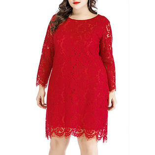 Ketty More Women Wonderfull Flower Lace Round Neck Solid Color Dress-KMWDC14748