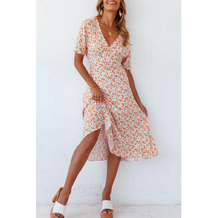 Ketty More Women Cute Floral Pattern Classy V-Neck Soft Breathable Summer Casual Dress - KMWD102716