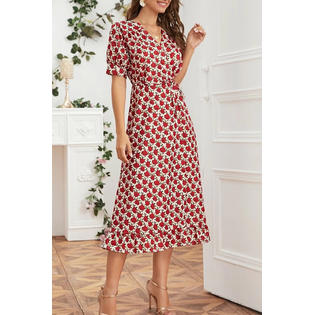 Ketty More Women Convenient Short Sleeve Awesome Printed V-Neck Breathable Dress - KMWD102713