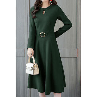 Ketty More Women Mid-Length Solid Colored Long Sleeve Beautiful Dress-KMWDC2272