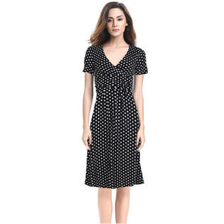 Ketty More Women Polka Dot Print Above Knee Slim V-Neck Dress-KMWD121