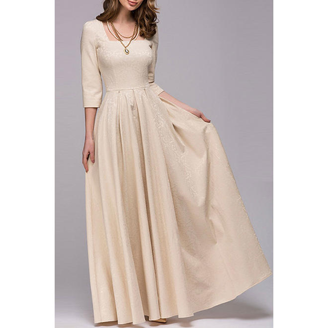 Women Square Neck Swing Skirt Long Party Dress - C822KMD