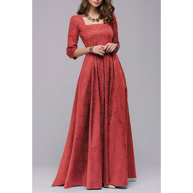 Women Square Neck Swing Skirt Long Party Dress - C822KMD