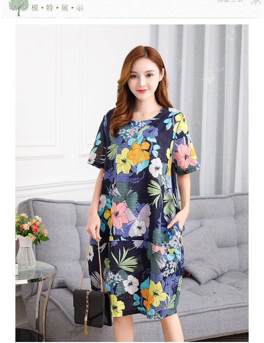 Women Loose Breathable Summer Short Sleeve Flower Printed Dress - C881ZWD