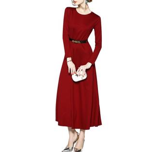 Ketty More Women Alluring Long Sleeve Round Neck Solid Colored Constructed Lovely A-Line Dress-KMWDC2258