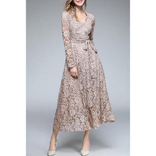 Ketty More Women Floral Lace V-Neck Fashion Gown Dress - KMWDC13644