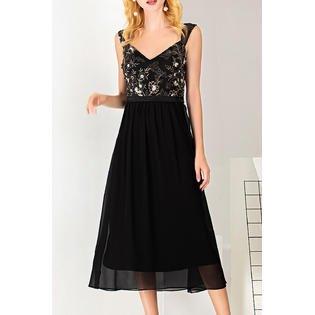 Ketty More Women Excellent V-Neck Strap Shoulder Decorated Top Splendid A-Line Skirt Dress-KMWC12848