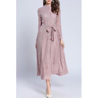 Ketty More Women Long Sleeve Lovely Lace Pattern Long Length Pretty Dress-KMWDC13640