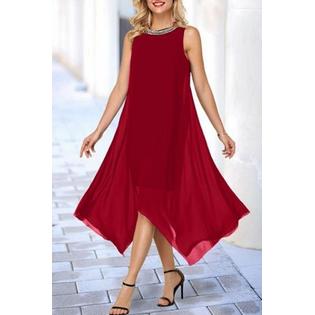 Ketty More Women Decorated High Neck Solid Chiffon Dress-KMWDC14090