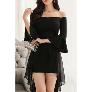 Ketty More Women Trumpet Sleeve Irregular Skirt Chiffon Dress-KMWDC14233