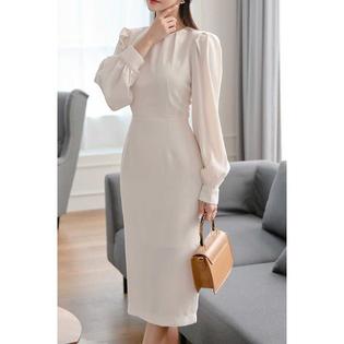 Ketty More Women Mid Length Modern Long Sleeve Elegant Outing Solid Pattern Amazing Dress-KMWDC14261