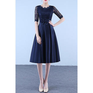 Ketty More Women Round Neck Silk Bow Evening Dress-KMWDC5870