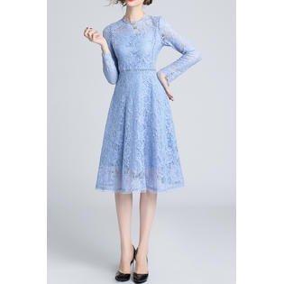 Ketty More Women Hollow Lace Long Sleeved Slim Dress-KMWDC5361