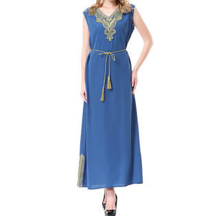 Ketty More Women Enthralling Lace Decorated V- Neck Knotted Waist Sleeveless Long- Length Fancy Comfy Dress-KMWDC2583