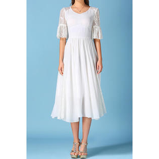 Ketty More Women Lace Shoulder Ruffle Loose Sleeves Dress-KMWDC2603