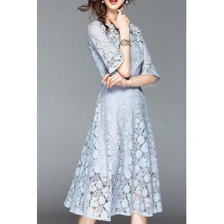 Ketty More Women High Neck Bell Sleeve Lace Dress -KMWDC476