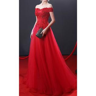 Ketty  More Women Amazing Off-Neck Solid Colored Long Length Skirt Pretty Wedding Dress-KMWDC4462