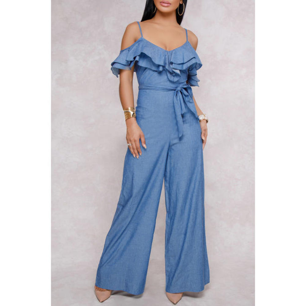 Ketty More Women Summer Solid Pattern Wide Loose Leg One Shoulder Jumpsuit-KMWDC63535