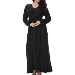 WOMEN PLUS SIZE V-NECK LONG SLIT GOWN MAXI DRESS BLACK - UWD382