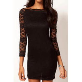 WOMEN'S SLIM SKIRT STYLE PENCIL LACE DRESS BLACK - UJD014B