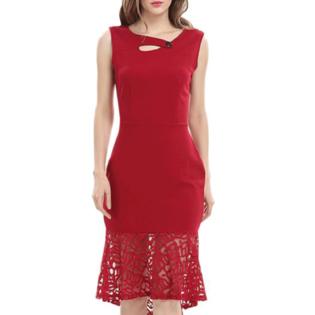 Women Mermaid Style Sleeveless Bodycon Dress Red - KMWD005