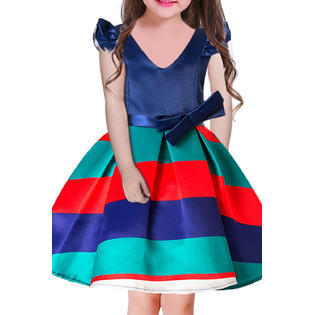 Kids Girls V-Neck Sleeveless Striped Dress - C2301KMKGD