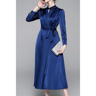 Ketty More Women Tremendous Round Neck Long Sleeve Solid Colored Casual Dress-KMWDC60034