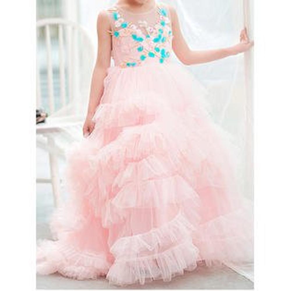 Ketty More Kids Girls Sleeveless Flower Embroidery Wonderful Thin Ruffled Skirt Cute Dress-KMKGDC3962