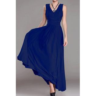 Women Long Prom Night Dress Party Fit Waist Dress Blue - KMWD264ZB