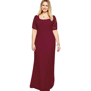 Ketty More Women Back Zip Fastening Lace Long Plus Size Dress-KMWD486